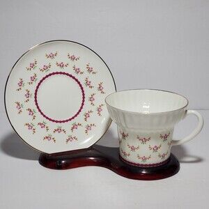 Lomonosov Demitasse Teacup and Saucer Pink Flowers